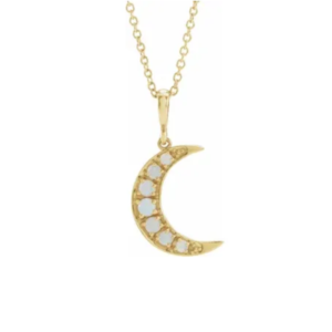 14K Natural White Opal Cabochon Crescent Moon Necklace