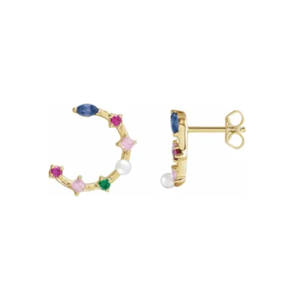 14K Cultured Freshwater Pearl & Natural Multi-Gemstone Earrings