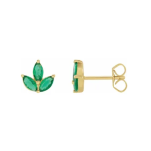 14K Natural Emerald Cluster Earrings
