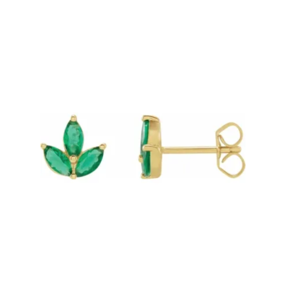 14K Natural Emerald Cluster Earrings
