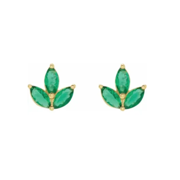 14K Natural Emerald Cluster Earrings - Image 2