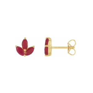14K Natural Ruby Cluster Earrings
