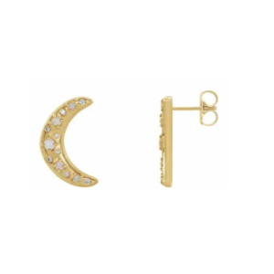 14K Natural White Opal & 1/8 CTW Natural Diamond Crescent Moon Earrings