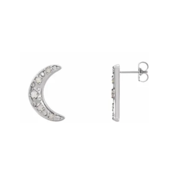 14K Natural White Opal & 1/8 CTW Natural Diamond Crescent Moon Earrings - Image 3