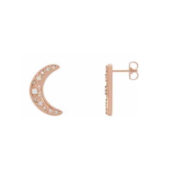 14K Natural White Opal & 1/8 CTW Natural Diamond Crescent Moon Earrings - Image 4