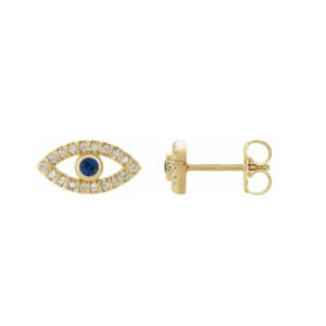 14K Natural Blue Sapphire & Natural White Sapphire Evil Eye Earrings