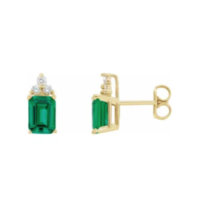 14K Yellow Lab-Grown Emerald & 1/8 CTW Natural Diamond Earrings