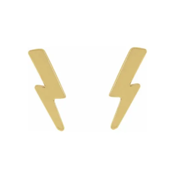 14K Tiny Lightening Bolt Earrings - Image 2
