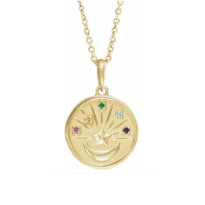 14K Petite Multi-Gemstone Celestial Coin Necklace