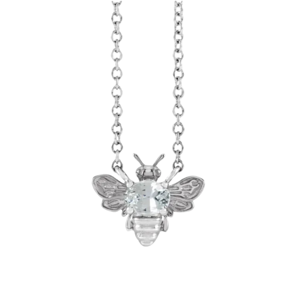 14K Natural White Sapphire Bee Necklace - Image 2