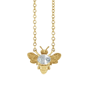 14K Natural White Sapphire Bee Necklace