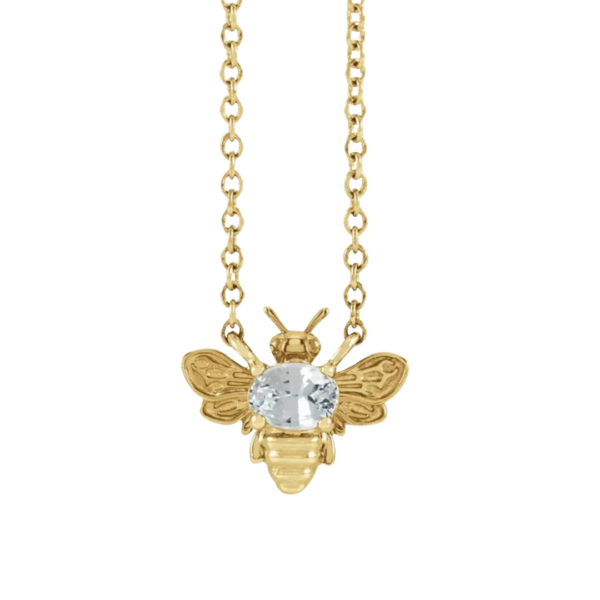 14K Natural White Sapphire Bee Necklace