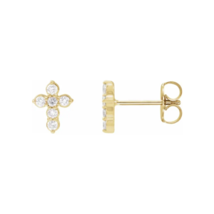 14K Gold and 1/6 CTW Lab-Grown Diamond Cross Earrings