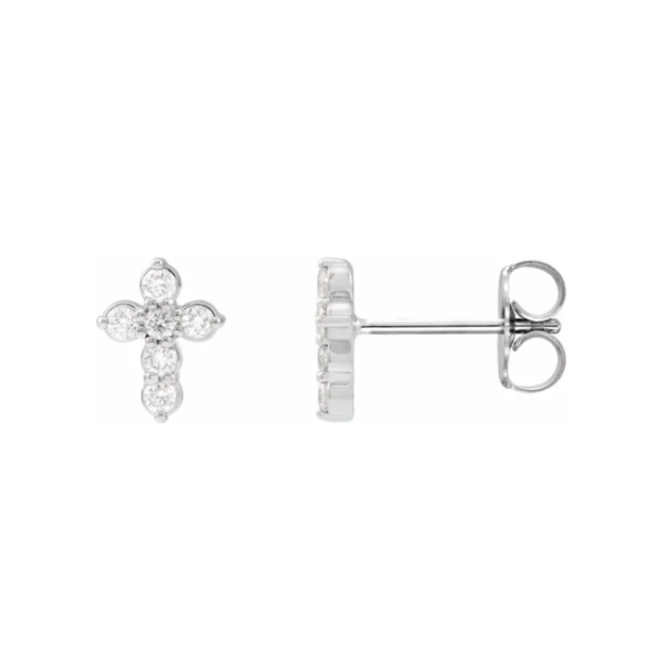 14K Gold and 1/6 CTW Lab-Grown Diamond Cross Earrings - Image 2