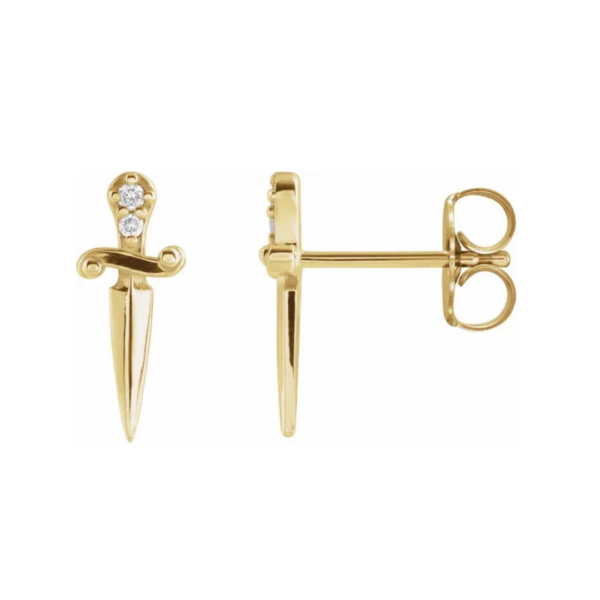 14K Gold and  .025 CTW Natural Diamond Dagger Earrings