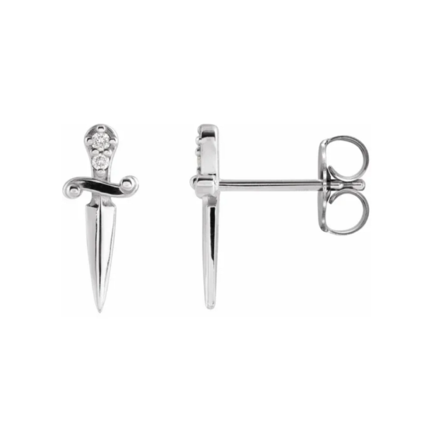 14K Gold and  .025 CTW Natural Diamond Dagger Earrings - Image 3