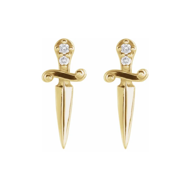 14K Gold and  .025 CTW Natural Diamond Dagger Earrings - Image 2