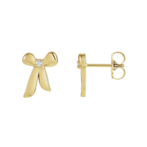 14K Gold and .03 CTW Natural Diamond Bow Earrings