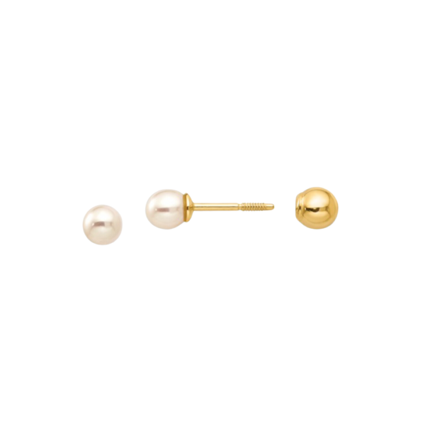 14k Reversible Fresh Water Cultured Pearl and Gold Ball Reversible Earrings - Image 2