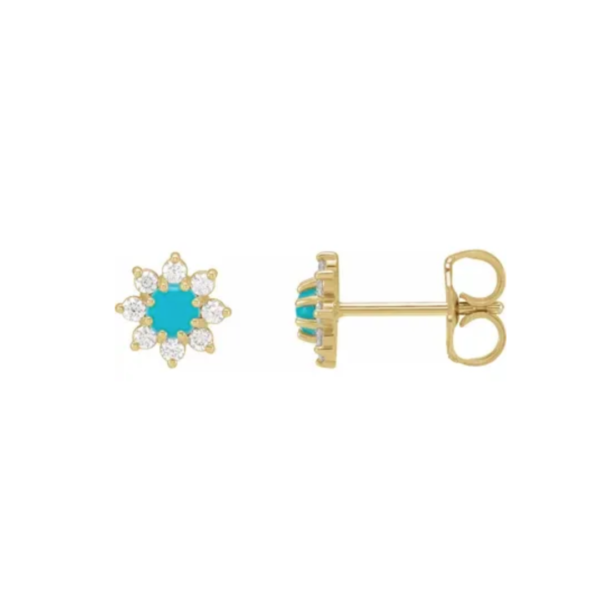 14K Natural Turquoise & 1/8 CTW Natural Diamond Flower Earrings
