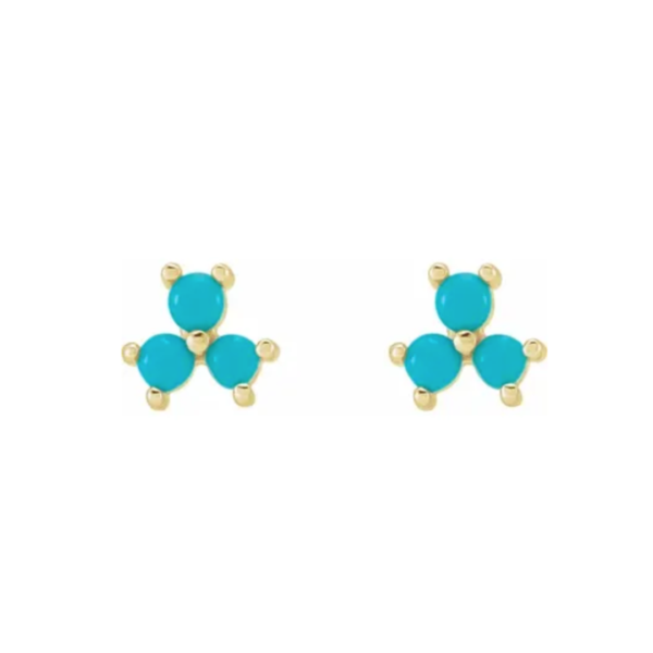 14K Turquoise Three-Stone Cabochon Earrings - Image 2