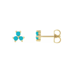 14K Turquoise Three-Stone Cabochon Earrings