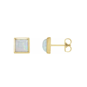 14K Lab Grown Opal Bezel-Set Cabochon Earring