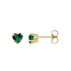 14K Yellow Lab-Grown Emerald Stud Earring
