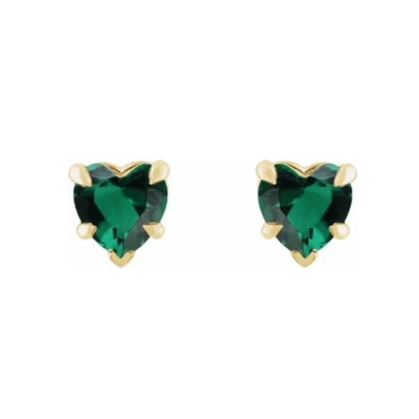 14K Yellow Lab-Grown Emerald Stud Earring - Image 2