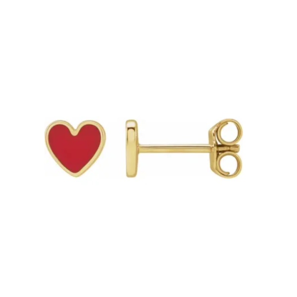 14K Enameled Heart Earrings - Image 2