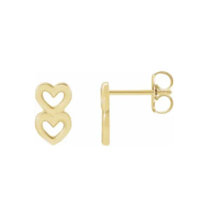 14K Double Heart Drop Earrings