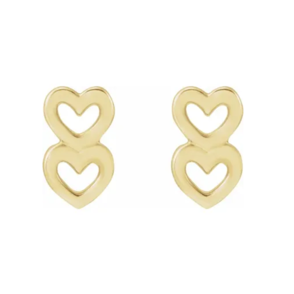 14K Double Heart Drop Earrings - Image 2