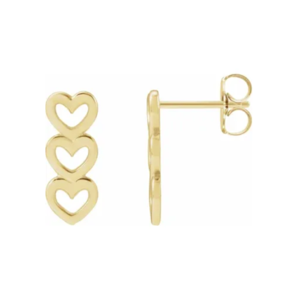 14K Triple Heart Drop Earrings