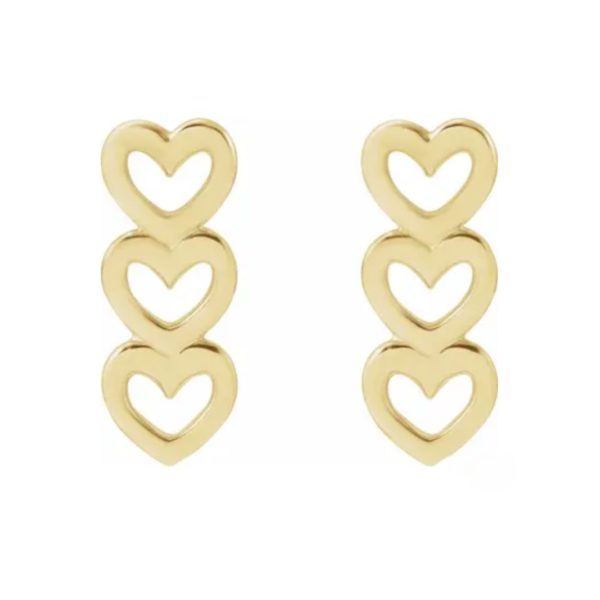 14K Triple Heart Drop Earrings - Image 2