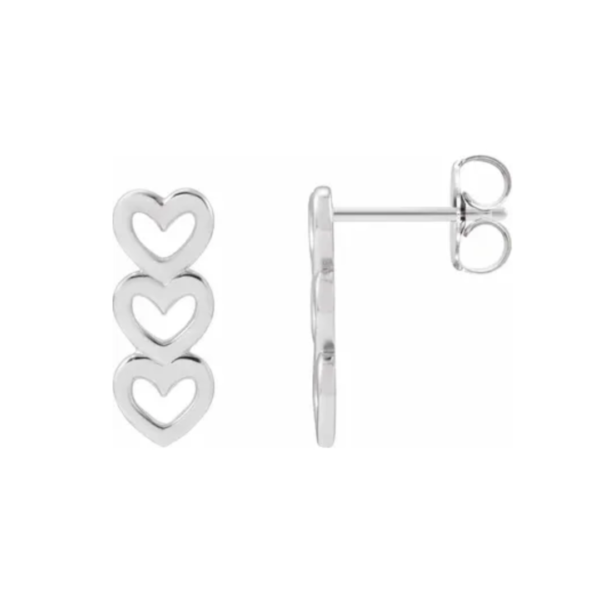 14K Triple Heart Drop Earrings - Image 3