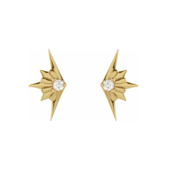 14K Starburst and .03 CTW Natural Diamond Earrings - Image 2