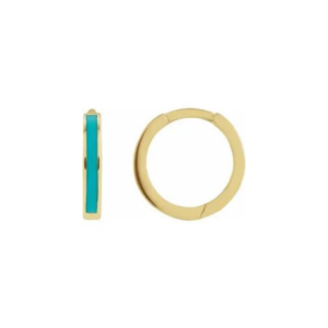 14K Turquoise Enamel Huggie Hoop Earrings
