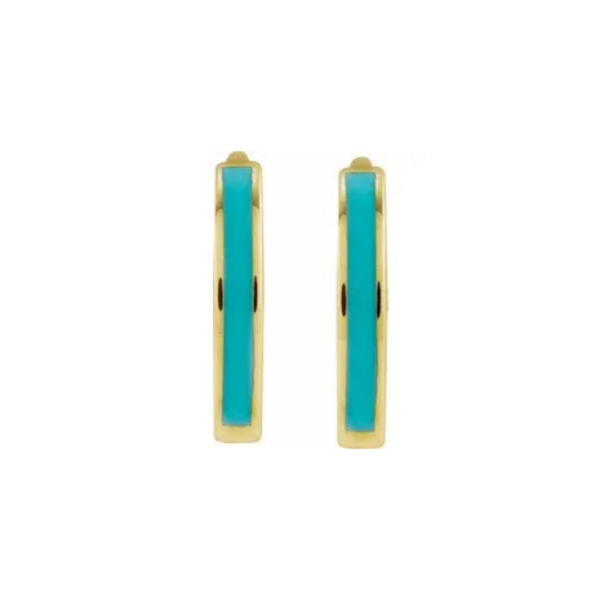 14K Turquoise Enamel Huggie Hoop Earrings - Image 2