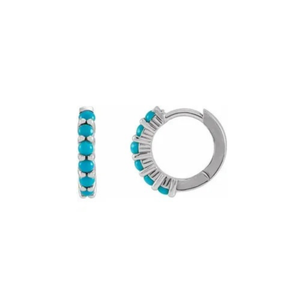 14K Turquoise Huggie Hoop Earrings - Image 2
