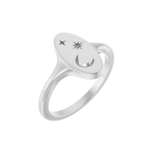 Sterling Silver Moon & Star Signet Ring