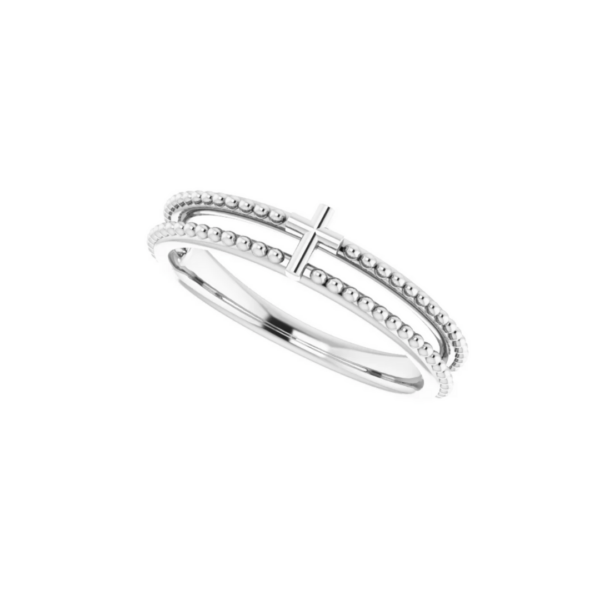 Sterling Silver Beaded Stackable Cross Ring - Image 2