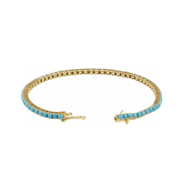 14K Yellow Natural Turquoise Line 7 1/2″ Bracelet - Image 2