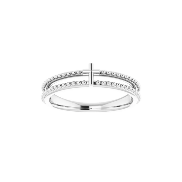 Sterling Silver Beaded Stackable Cross Ring - Image 4