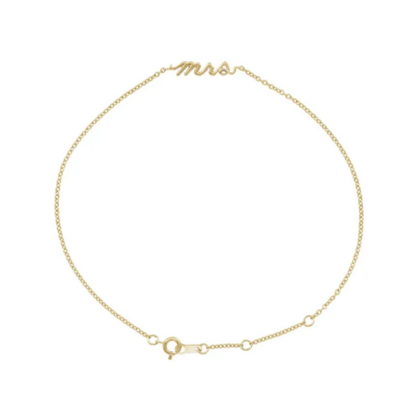 14K Gold Script "Mrs" Bracelet