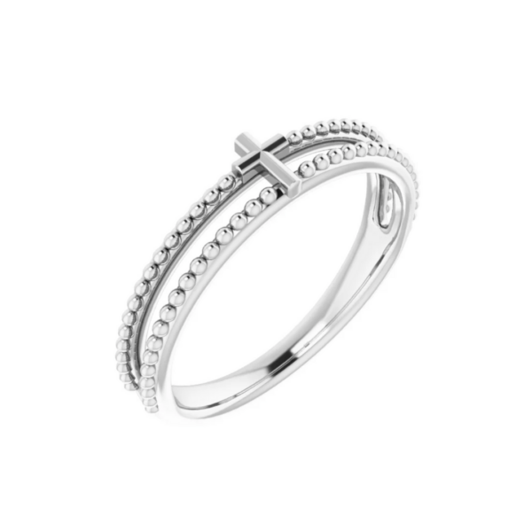 Sterling Silver Beaded Stackable Cross Ring