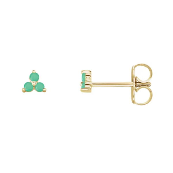 14K Natural Chrysoprase Three Stone Earrings