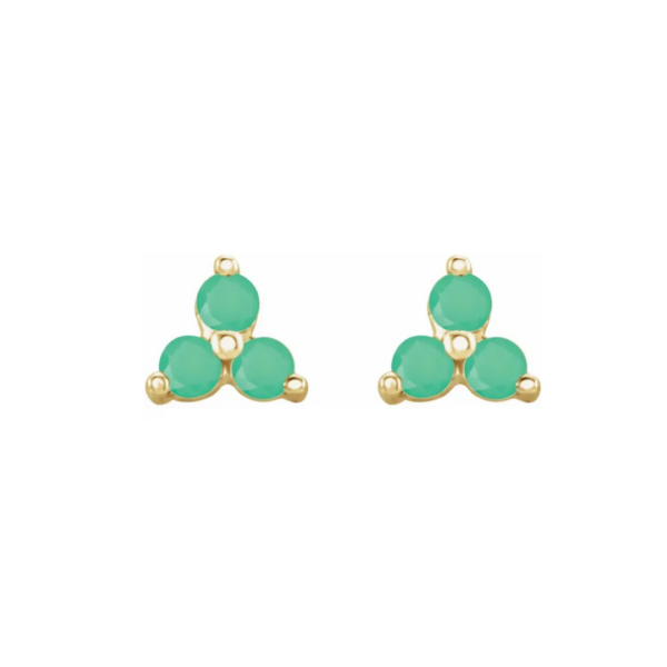 14K Natural Chrysoprase Three Stone Earrings - Image 2
