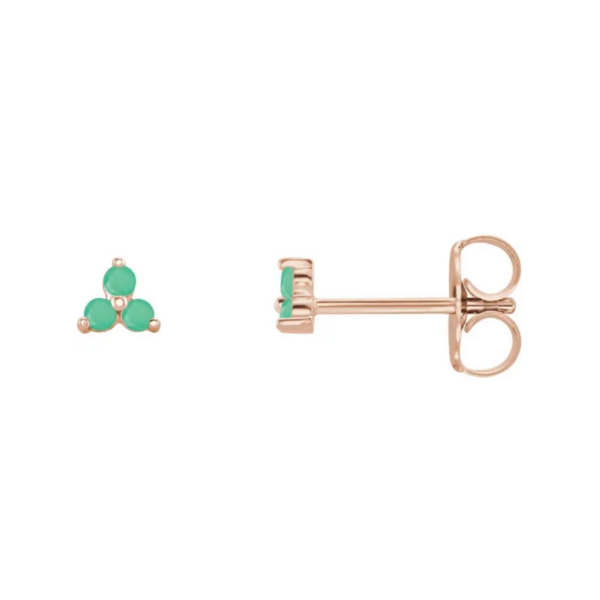 14K Natural Chrysoprase Three Stone Earrings - Image 4