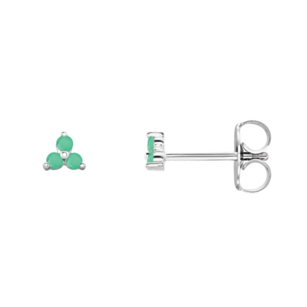 14K Natural Chrysoprase Three Stone Earrings - Image 3