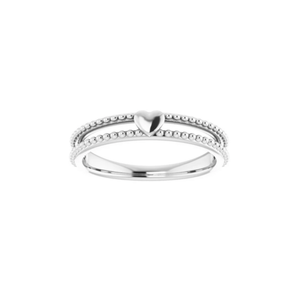Sterling Silver Beaded Stackable Heart Ring - Image 4